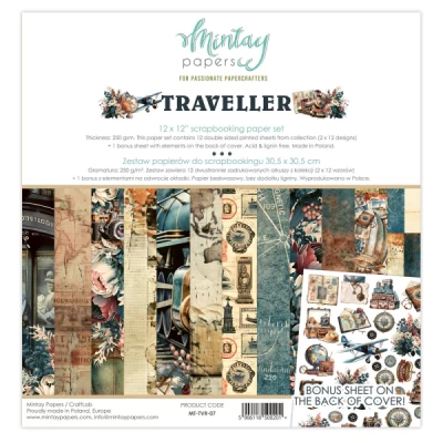 Bloco de Papéis para Scrapbook 30x30 - Coleção Traveller - Mintay