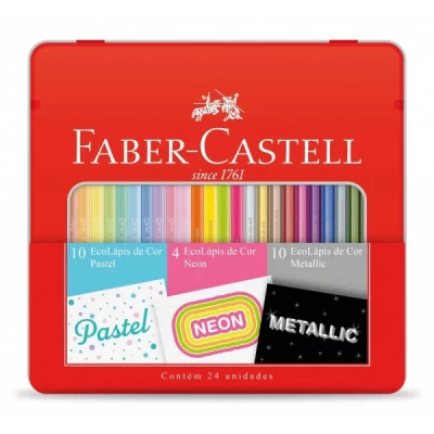 24 EcoLápis de Cor Tons Pastel/Neon/Metallic - Faber-Castell